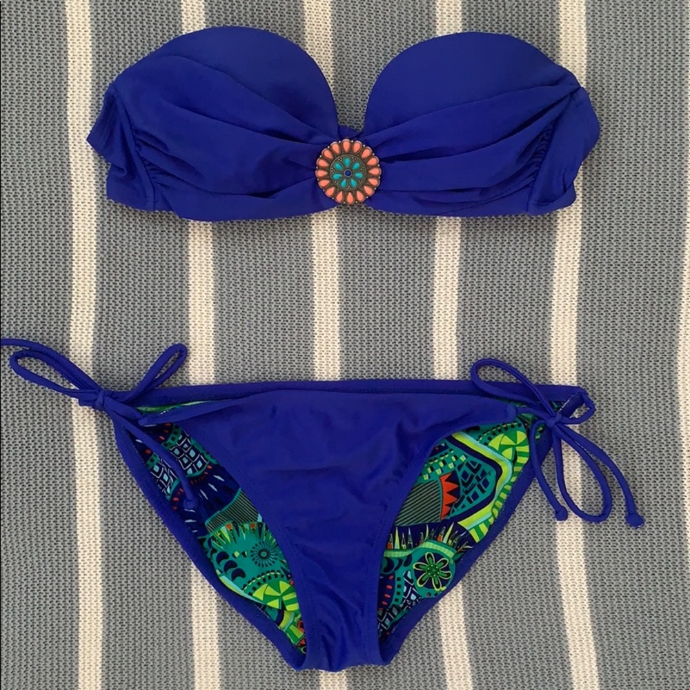Royal Blue Bandeau String Bikini Set